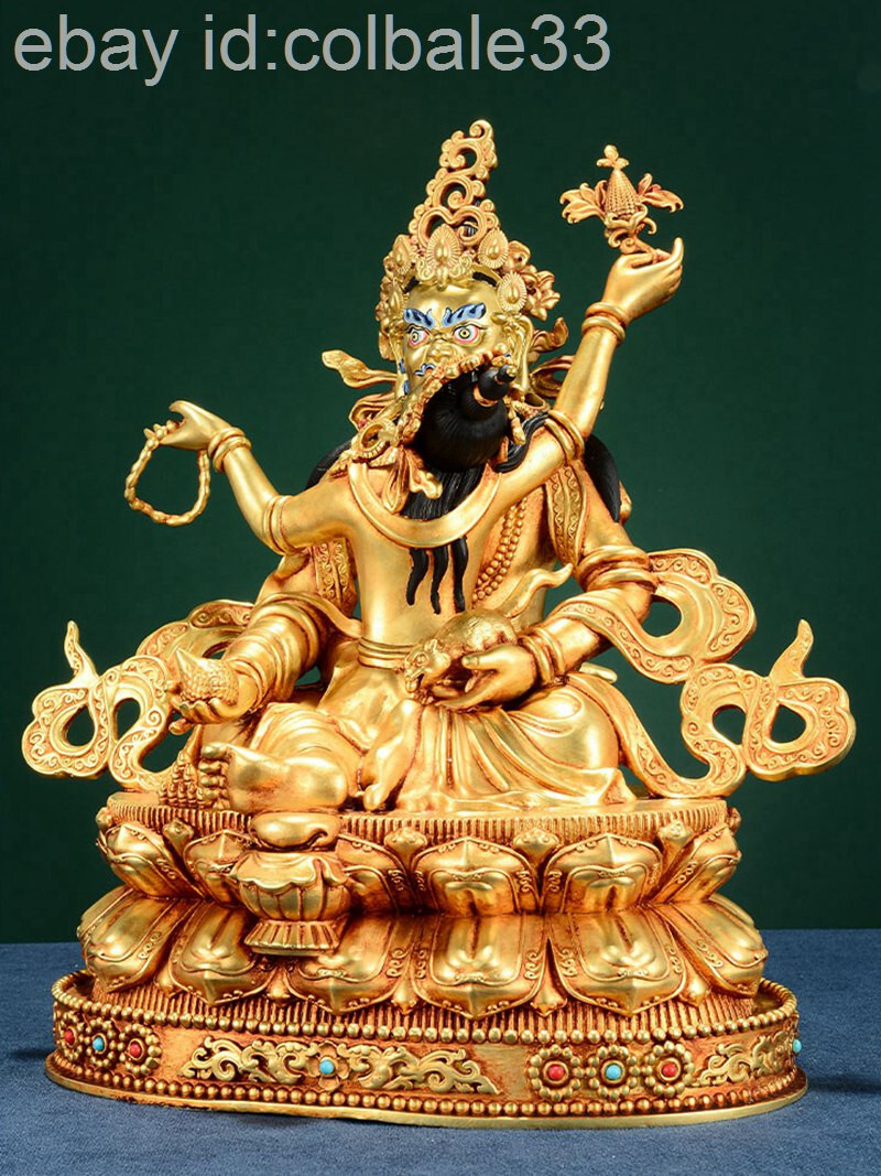 22cm Copper gilt Hand-carving Jambhala Tibet buddhism Wujin God of wealth statue