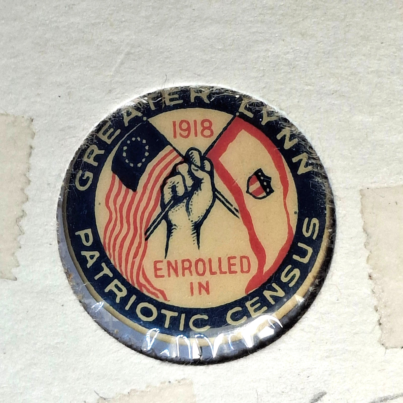 1918 WWI Greater Lynn MA Patriotic Census Pinback Button Vintage Massachusetts