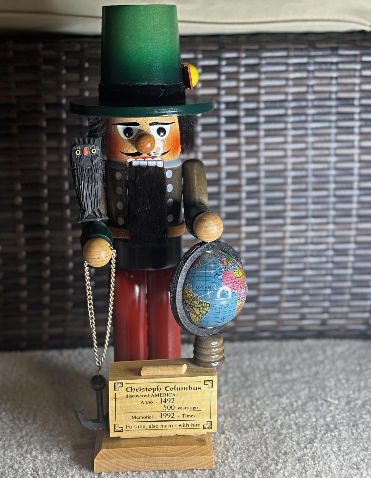 Steinbach Volkskunst Christopher Columbus Wooden Nutcracker Germany 1992 Base