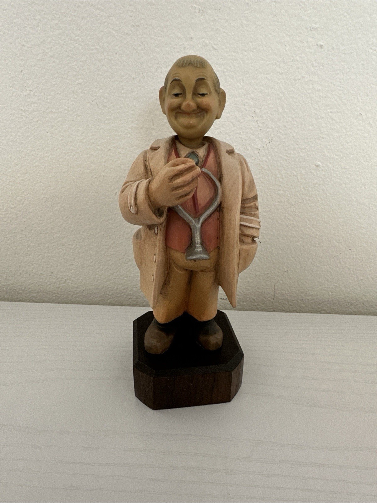 Vintage ANRI Italy Hand Carved Wood Doctor Psychiatrist Figurine Stethoscope 7\