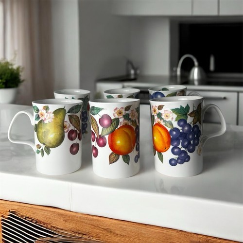 Roy Kirkham Malvern Fruit Mug Set Of 6 Fine Bone China England 1992