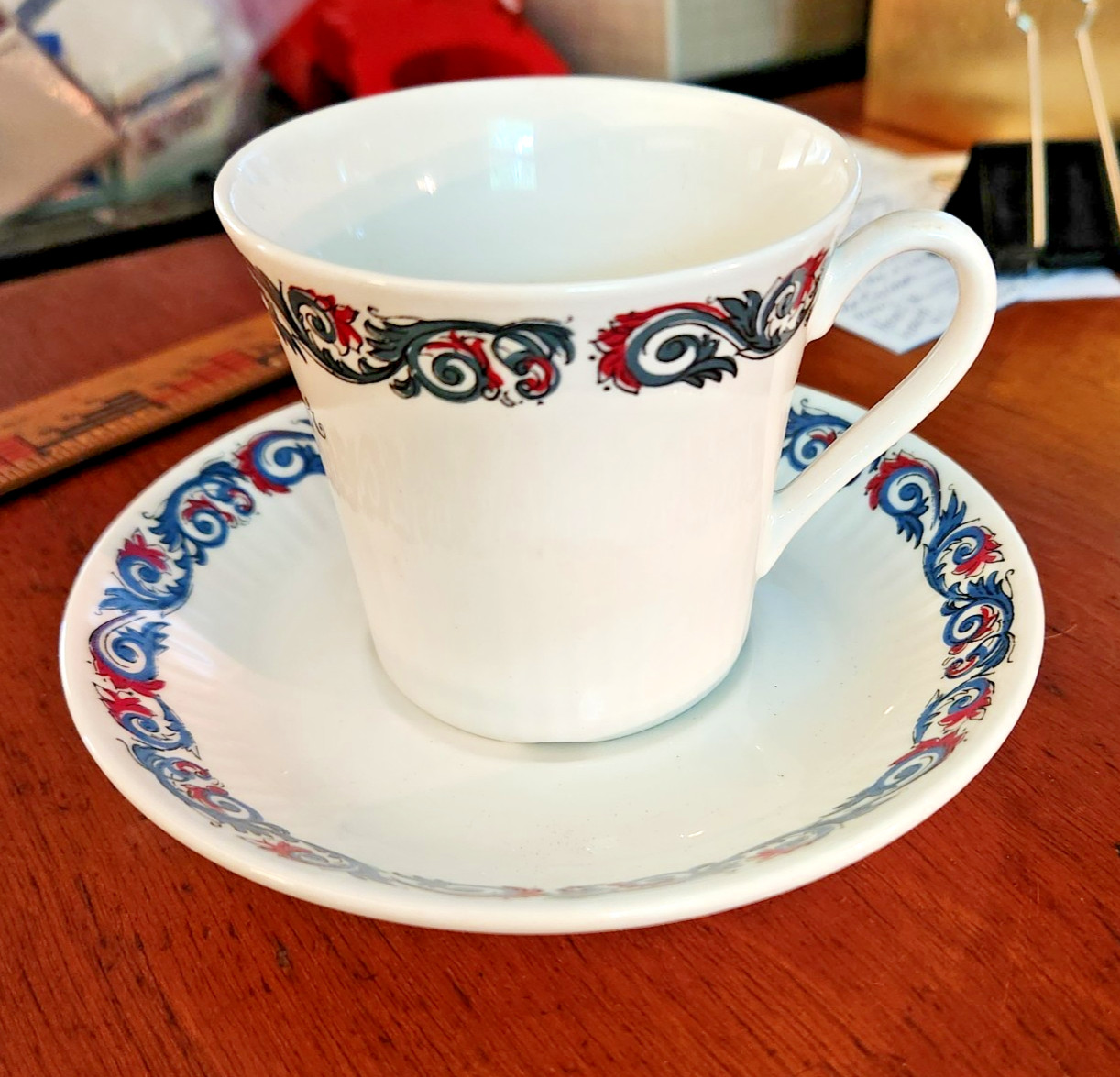 Vintage Figgjo Flint Bestemor Teaccup and Saucer Set / Norway Hardanger Scroll