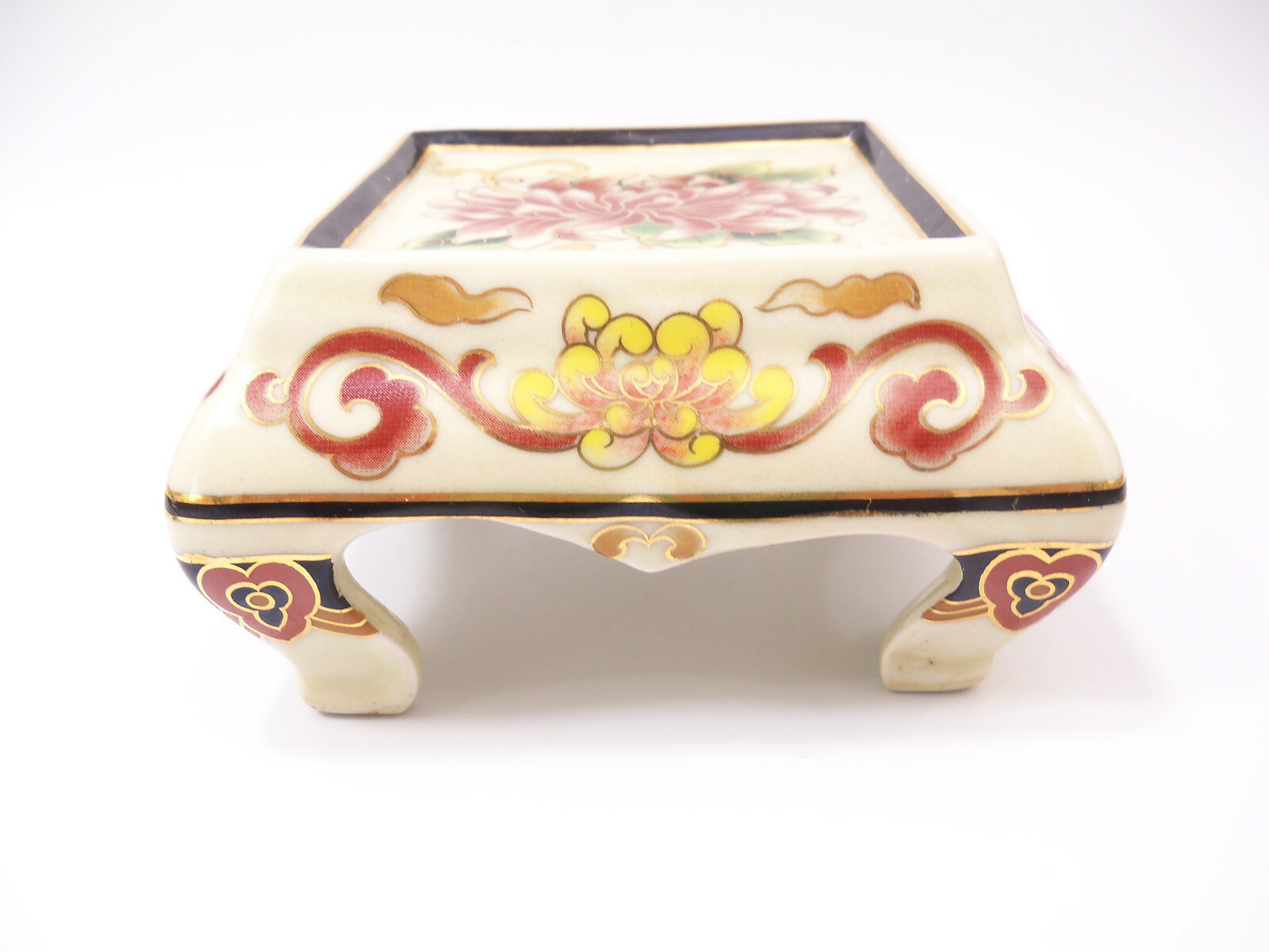 Asian Japanese Satsuma Style Porcelain Vase Stand Signed