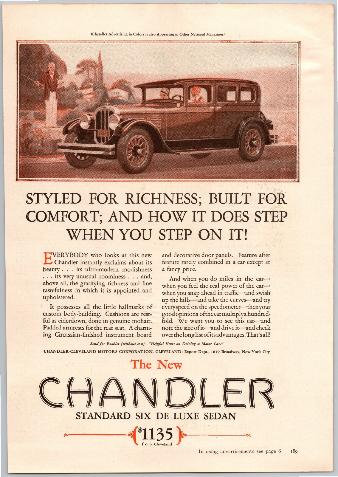 Vintage 1927 Chandler De Luxe Sedan,  Auto, Automobile, Car 20\'s Print Ad