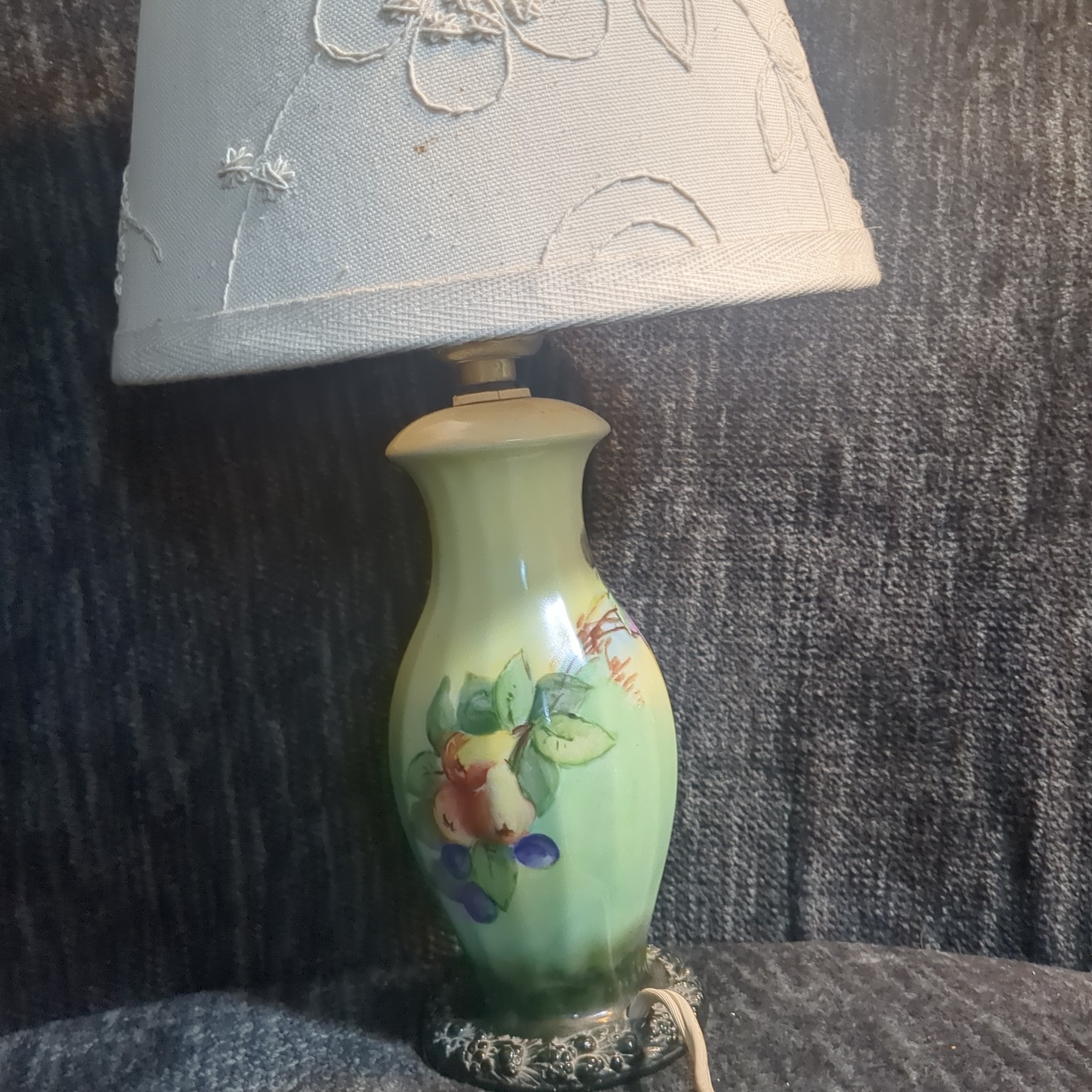 Antique Rosenthal Selb Bavaria Porcelain Table Lamp Hand Painted Fruit Vintage