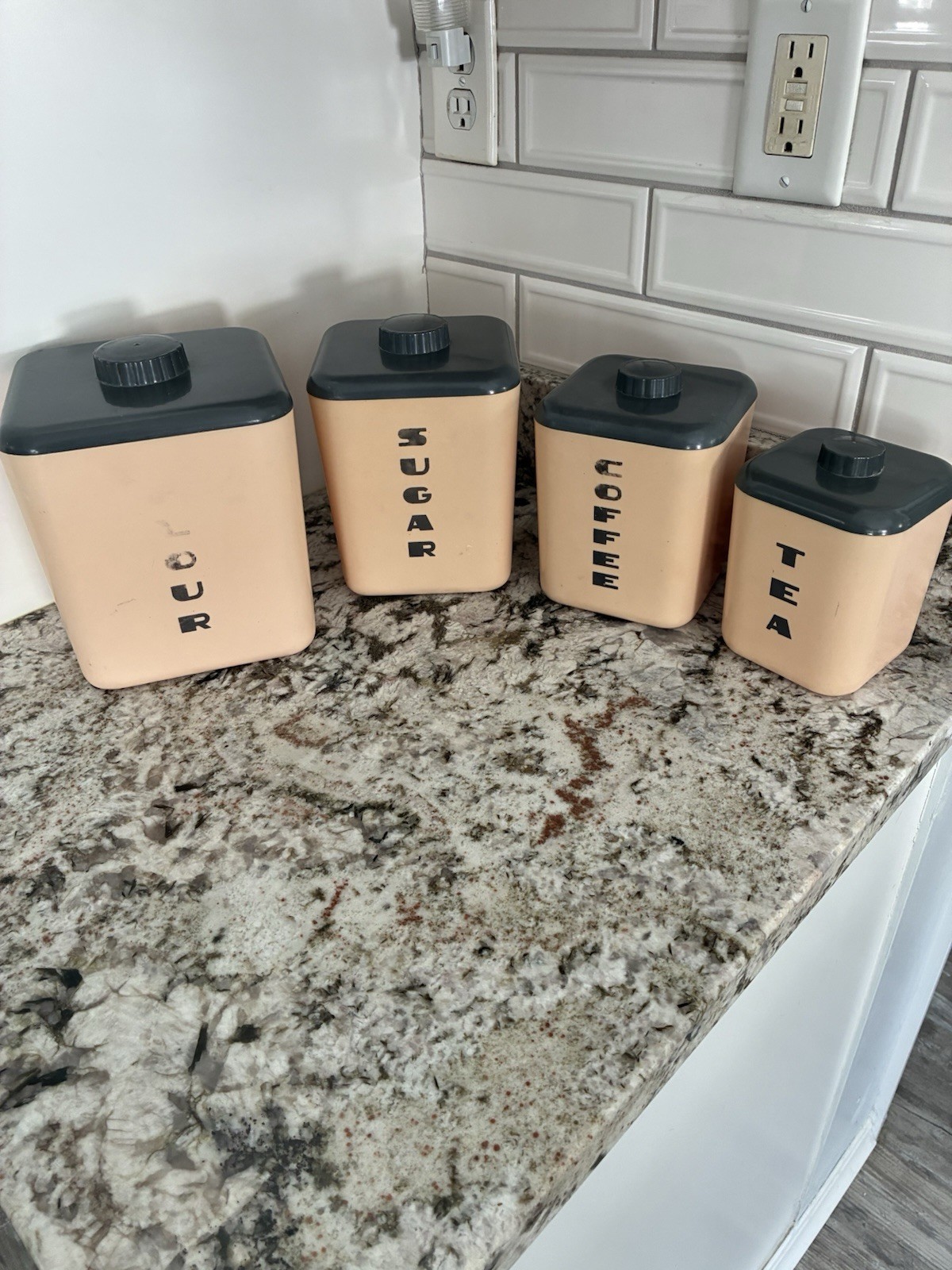 1950s Lustro ware Canister Set Pink Gray