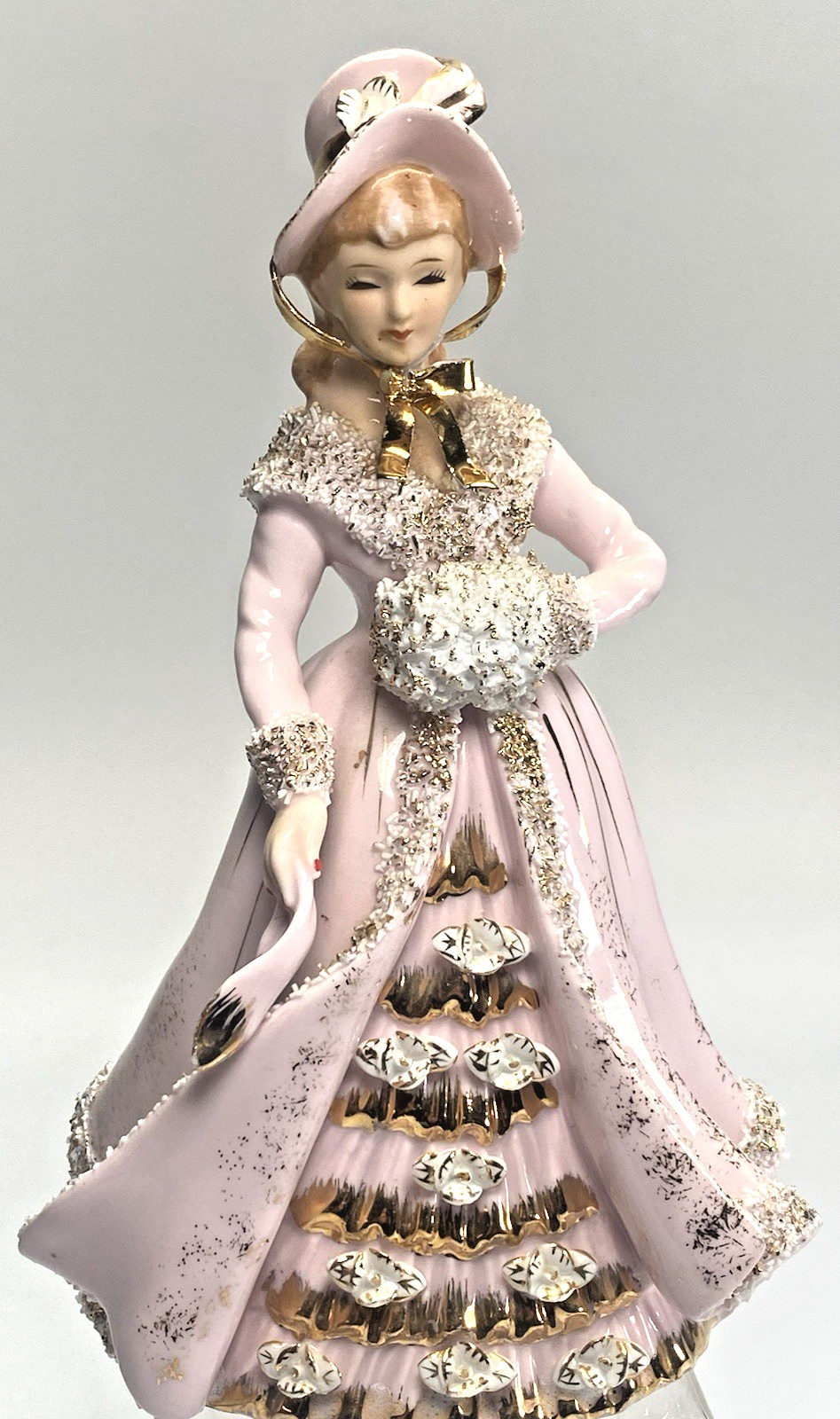 Vintage 1949-1955 Lefton Geo Z Lefton Beautiful Lady in Pink & Gold Accents-read