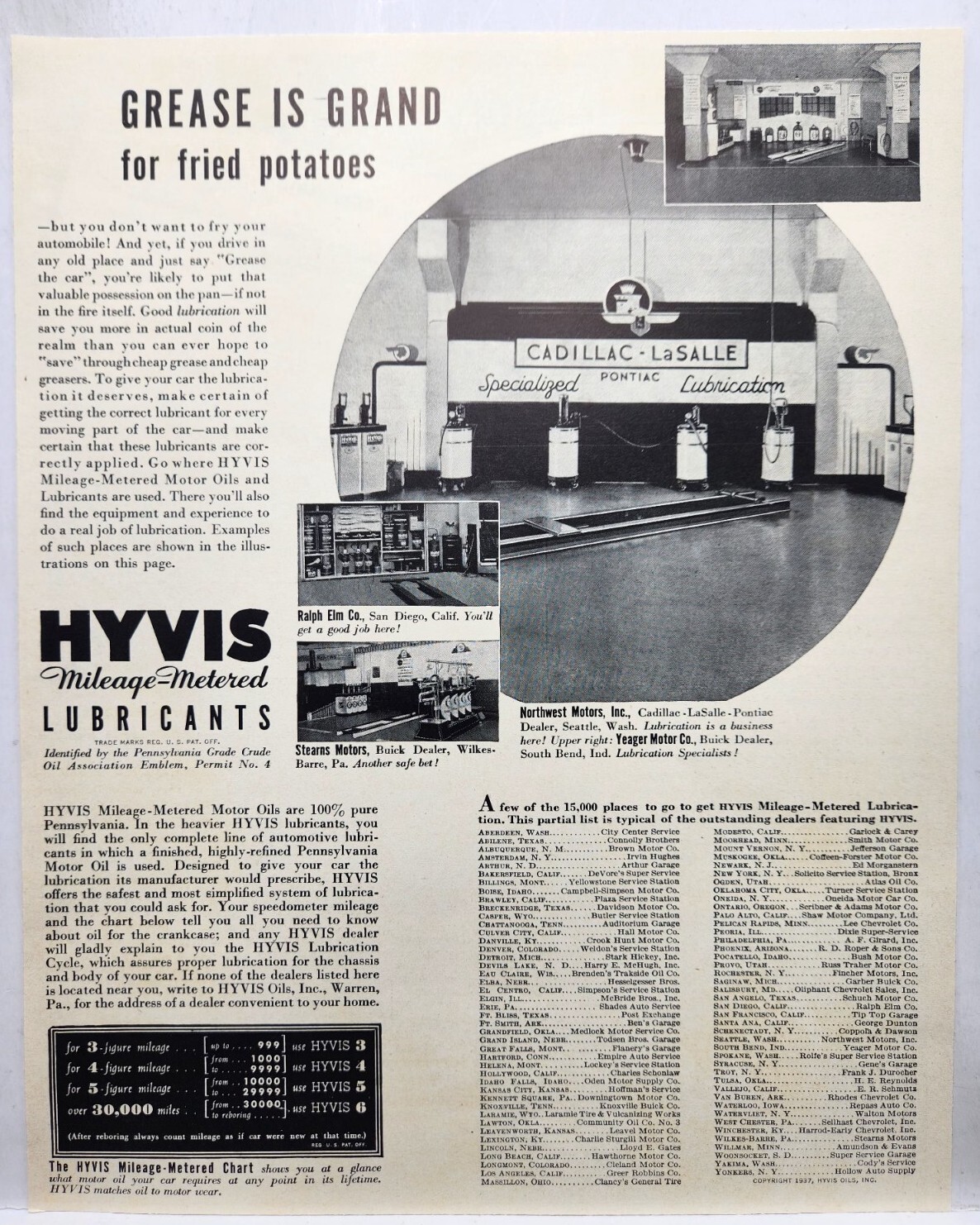 1937 Northwest Motors Seattle WA Cadillac LaSalle Pontiac Hyvis Print Ad