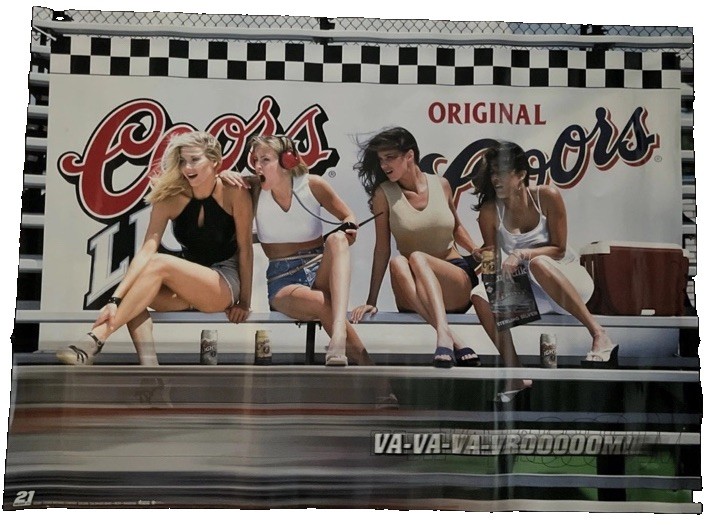 Vtg 2001 Coors Original 4 Sexy Women At Race Track “Va-Va-Vroom” Beer Poster