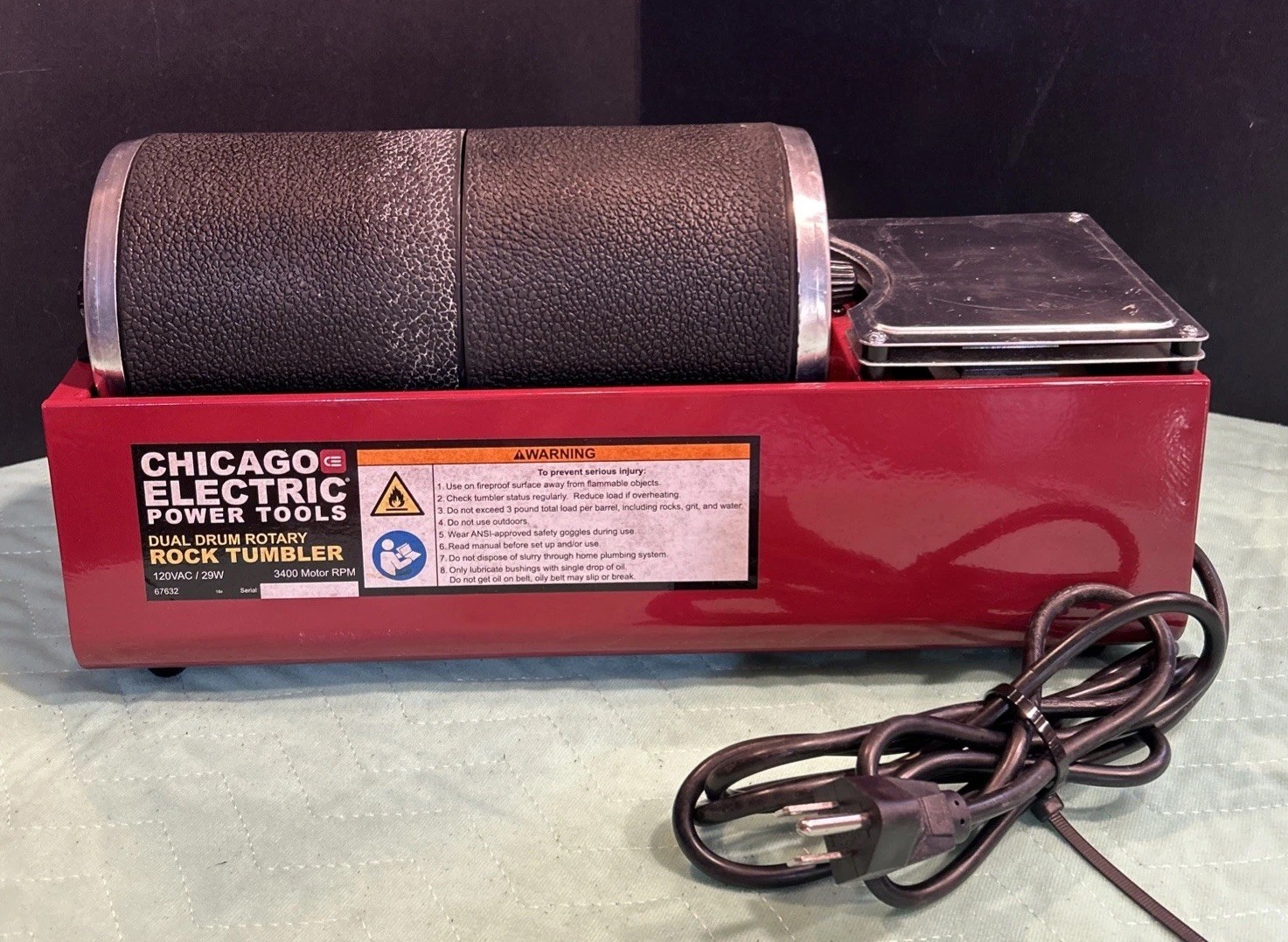 Chicago Electric 67632 Dual Drum Rotary Rock Tumbler 6 lb Capacity WORKS