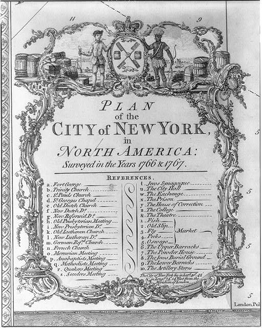 New York City 1776 William Faden Map Plan of New York Cartouche Scene