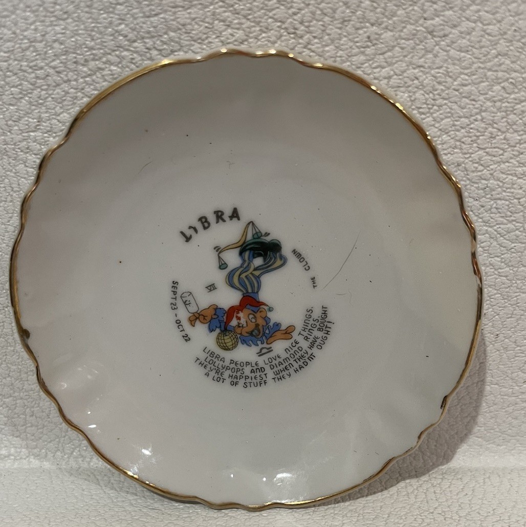Vintage Funny Zodiac Trinket Plate LIBRA  The Clown Sept. 23 - Oct 22