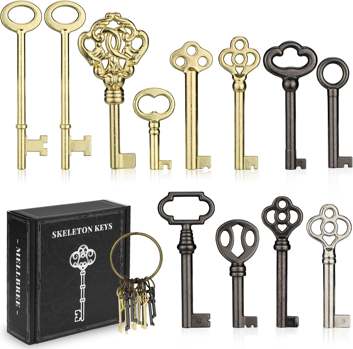 Skeleton Key, 12-Key Universal Hollow Barrel Skeleton Keys Kit for Antique Dress
