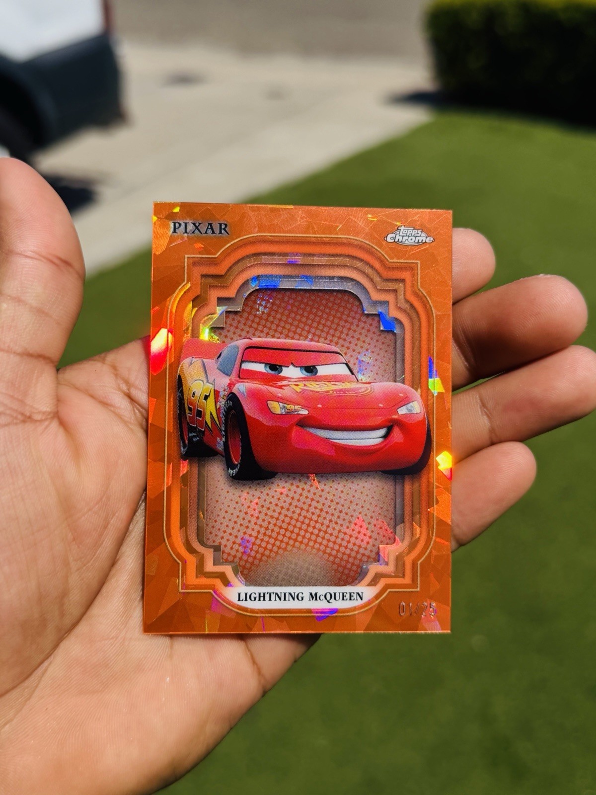 2024 Topps Chrome Disney Sapphire Lighting McQueen 01/25 Orange First On Print 