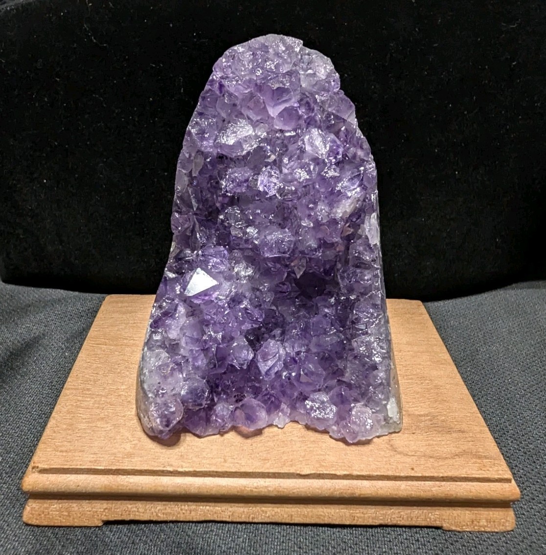 AAA Premium Deep Purple Amethyst Geode Cluster Cut Base Specimen Wood Stand 420g
