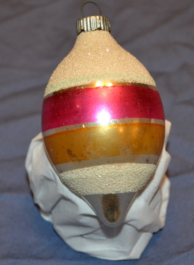 Vintage Shiny Brite  Mica Atomic Teardrop Glass Christmas Ornament MADE IN USA