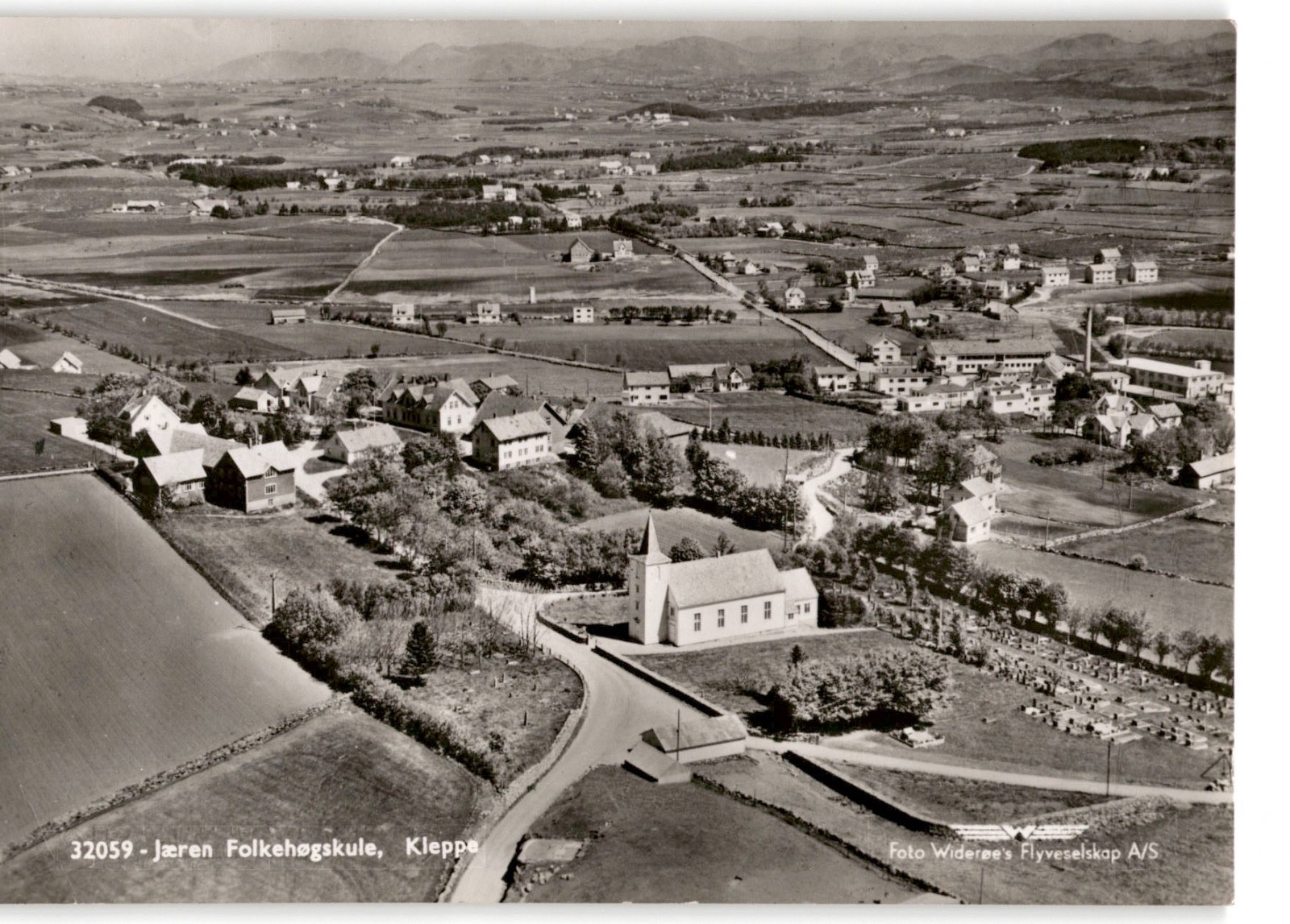 Kleppe Norway RPPC Aerial View Jæren Folkehøgskule Church Widerøe Oslo