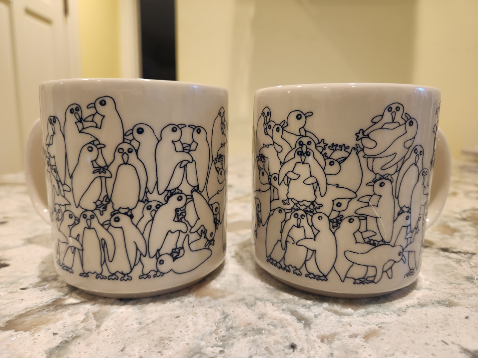 Taylor & NG 1984 Naughty Penguins VTG Mug Set Of 2 Blue & Cream