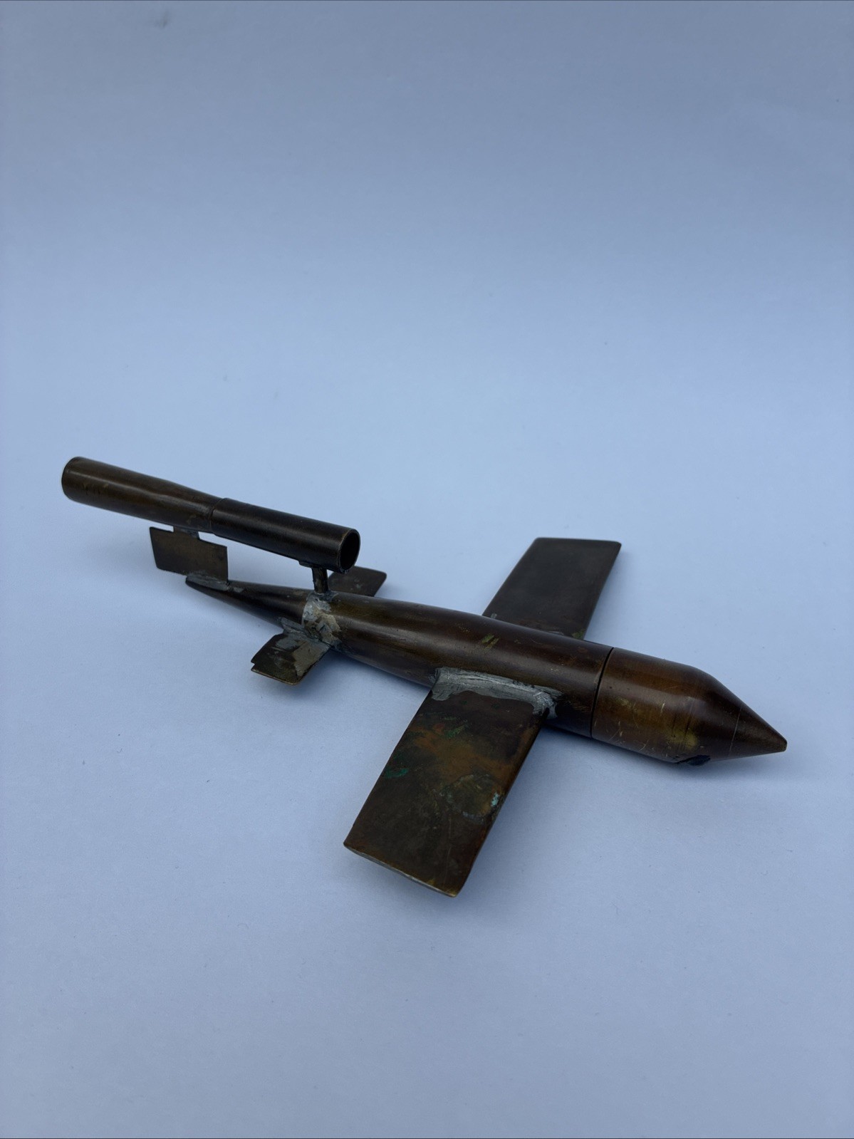 Vintage Brass Handmade Trench Art Airplane
