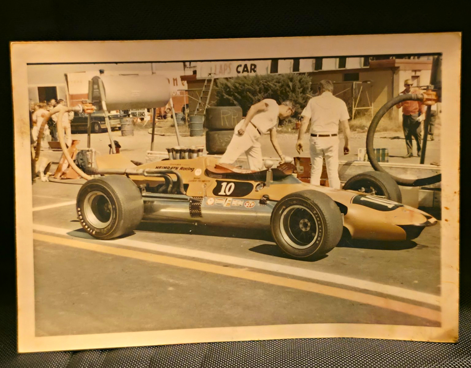 Ludwig Heimrath Racing #10 Open-Wheel Indy Race Car Pit Lane Photo 1960s Vintage