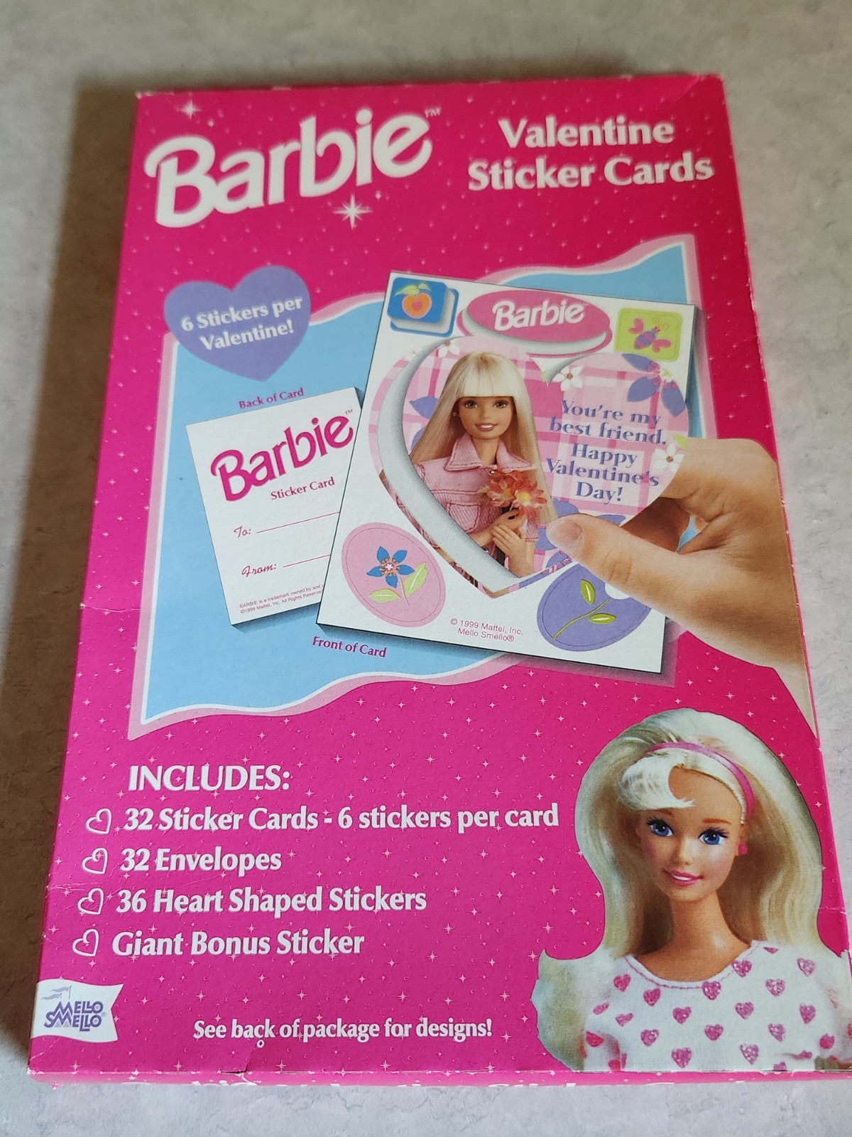 1998 VTG MELLO SMELLO BARBIE VALENTINE STICKER Cards Kit 32 Count SEALED NEW 