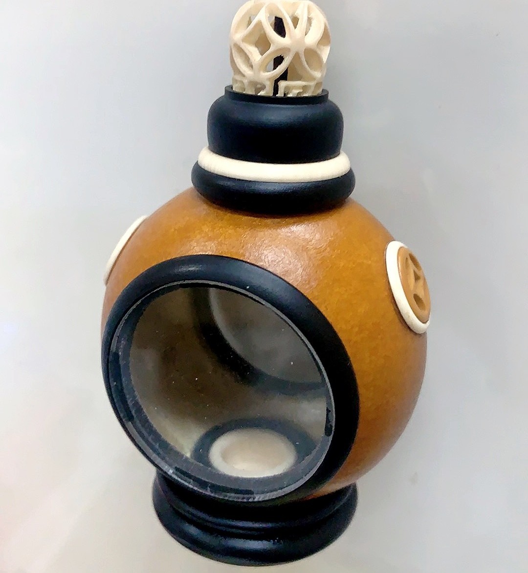Gourd Bamboo Katydid Cage Ebony Inlay Food Trough Handheld Ornament