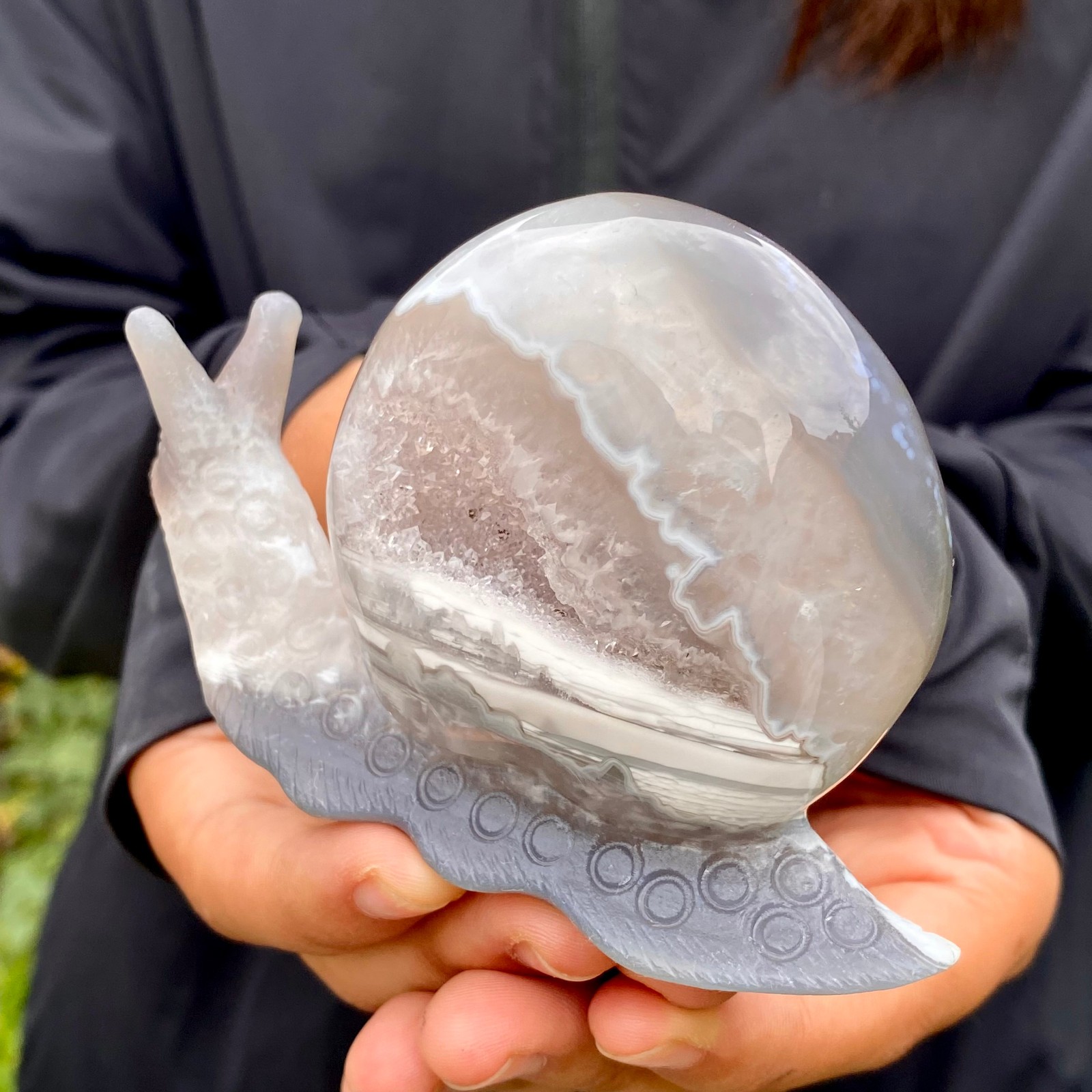 269G  Natural Ocean Agate Snail Hand Carving Gemstone Ornament Home Decoration