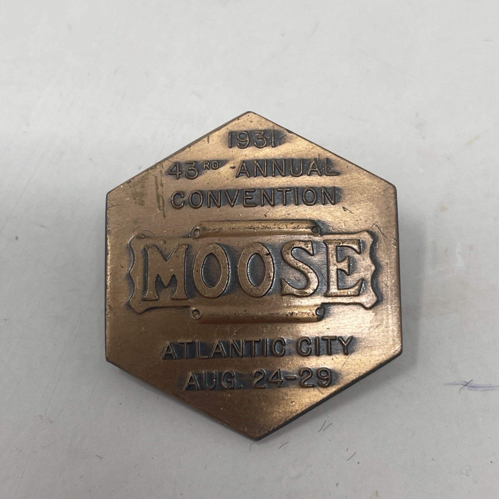 Vintage 1931 Moose Convention Atlantic City Pin Pinback Antique