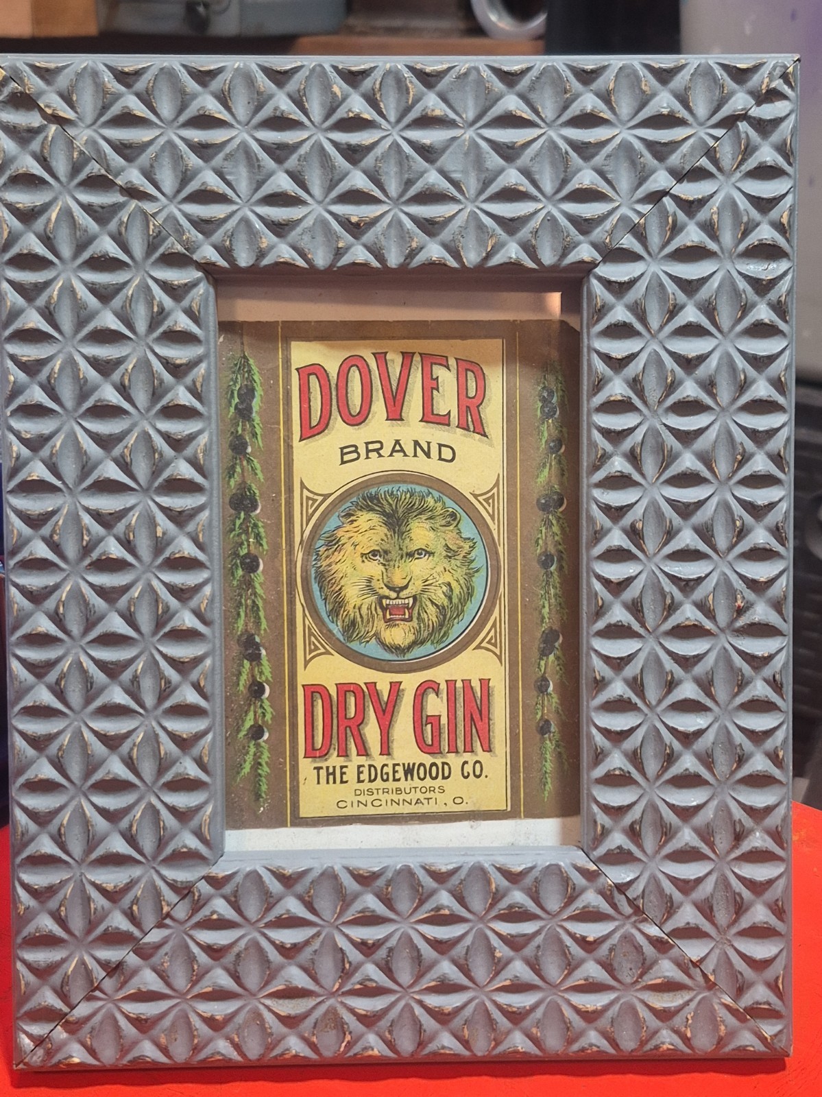 Vintage Dover Brand Dry Gin Sign Edgewood Co Cincinnati OH Pre-Prohibition...