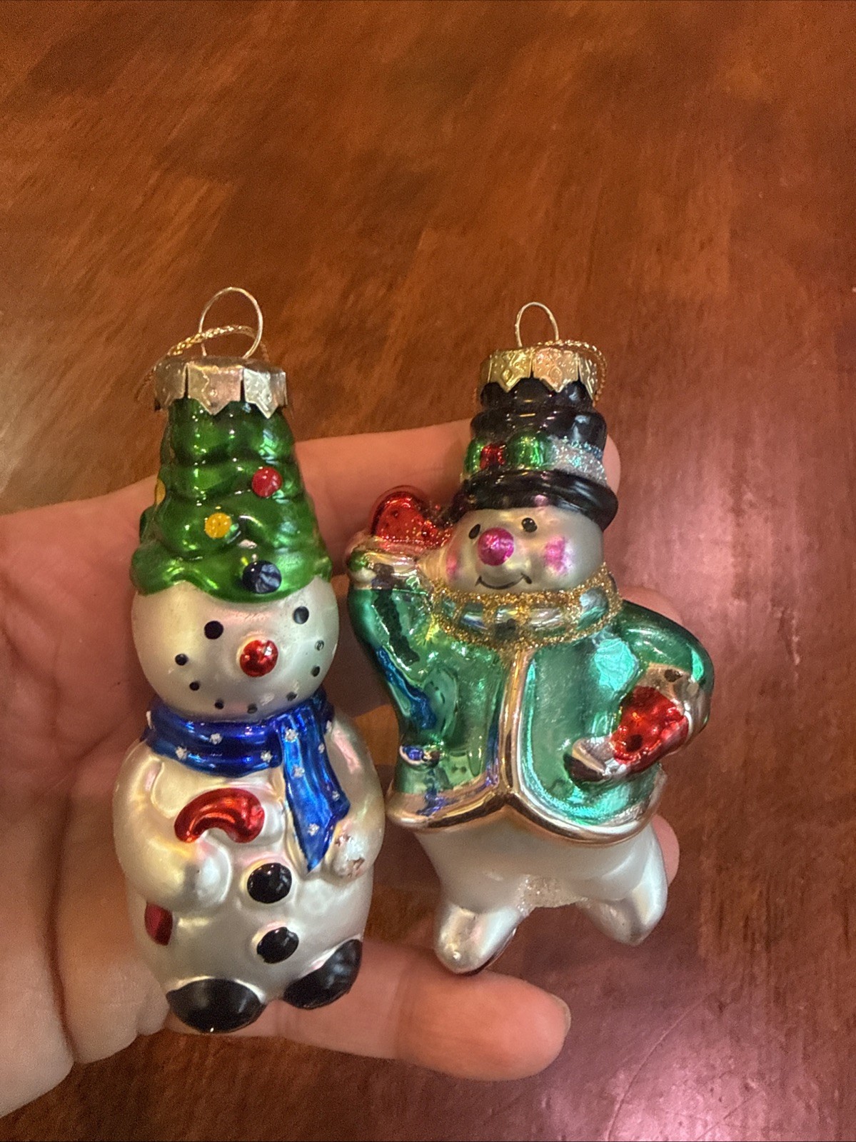 Vintage Thomas Pacconi Blown Glass Snowman Ornaments Set Of 2