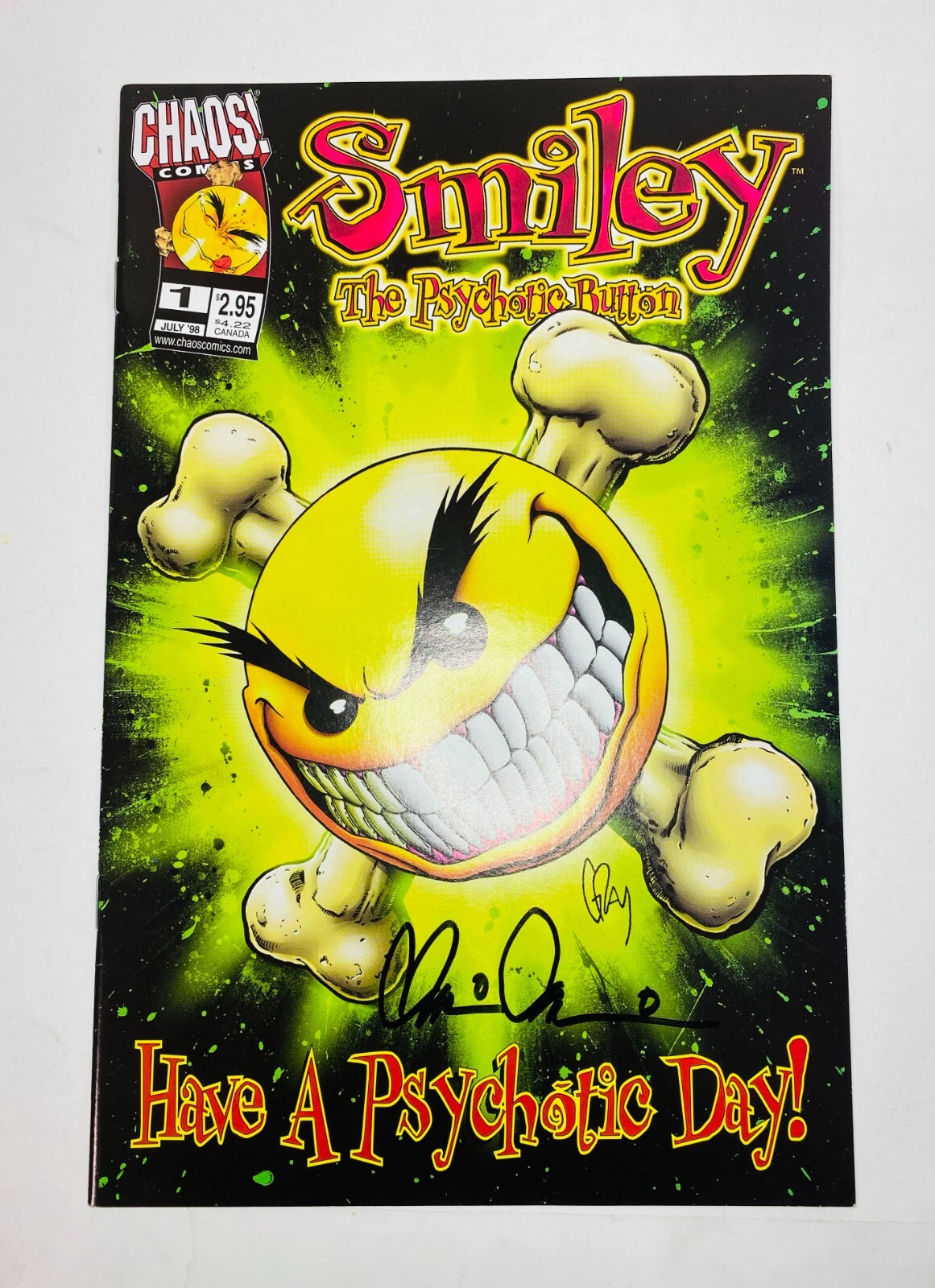 Smiley the Psychotic Button #1 (1998 Chaos) **Signed** Smiley the Psychotic Button #1 (1998 Chaos) **Signed**