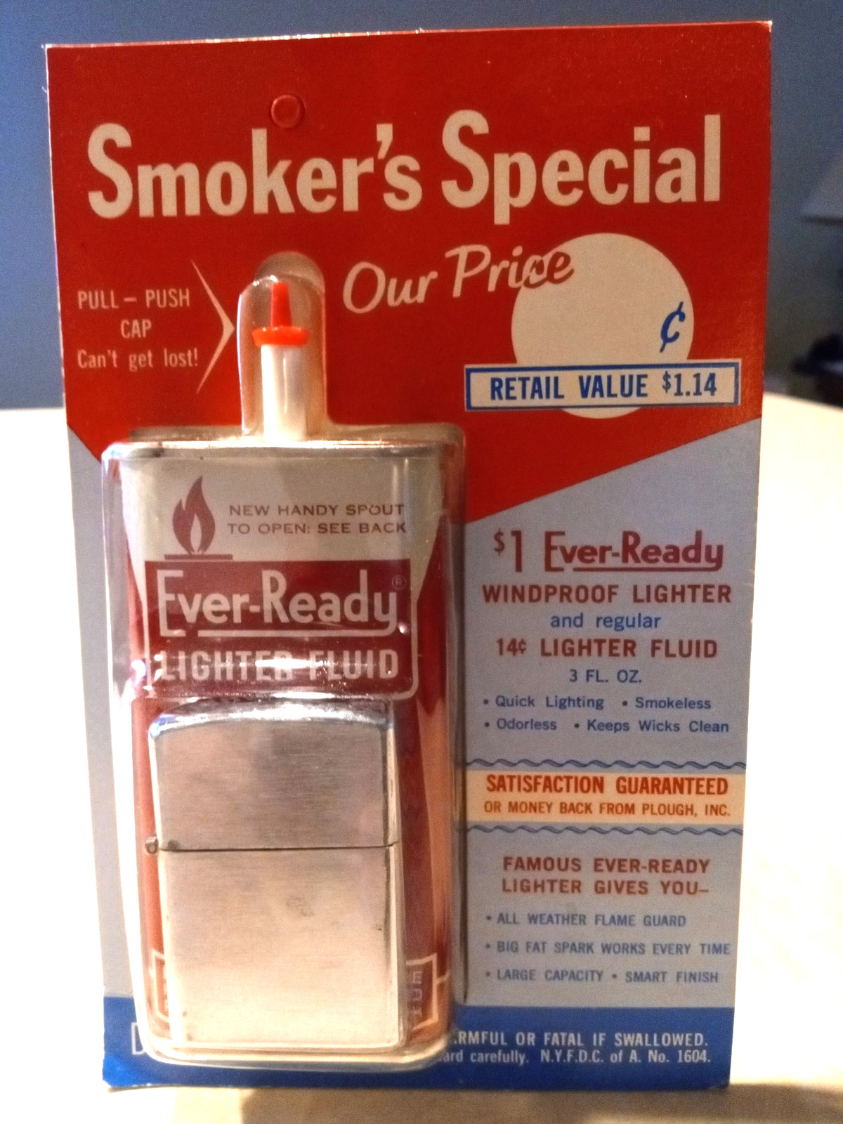 Old Vintage 1960's Windproof Cigarette Lighter & Can Of Fluid Never Been Opened