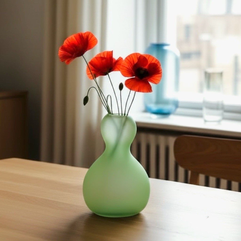 Paola Navone  Frosted Green Art Glass Vase Modern Italian 11.5” Minimal Fun