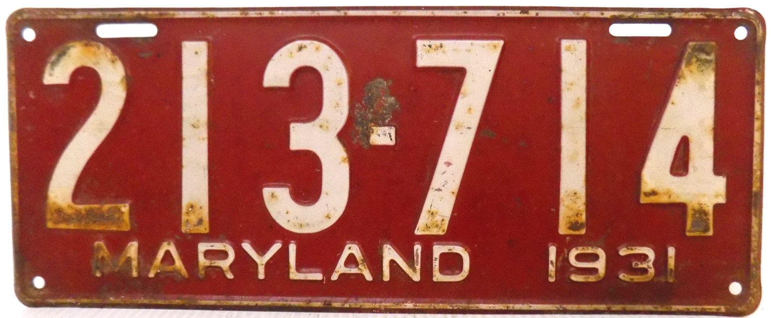 1931 Maryland License Plate #213-714 All Original Paint