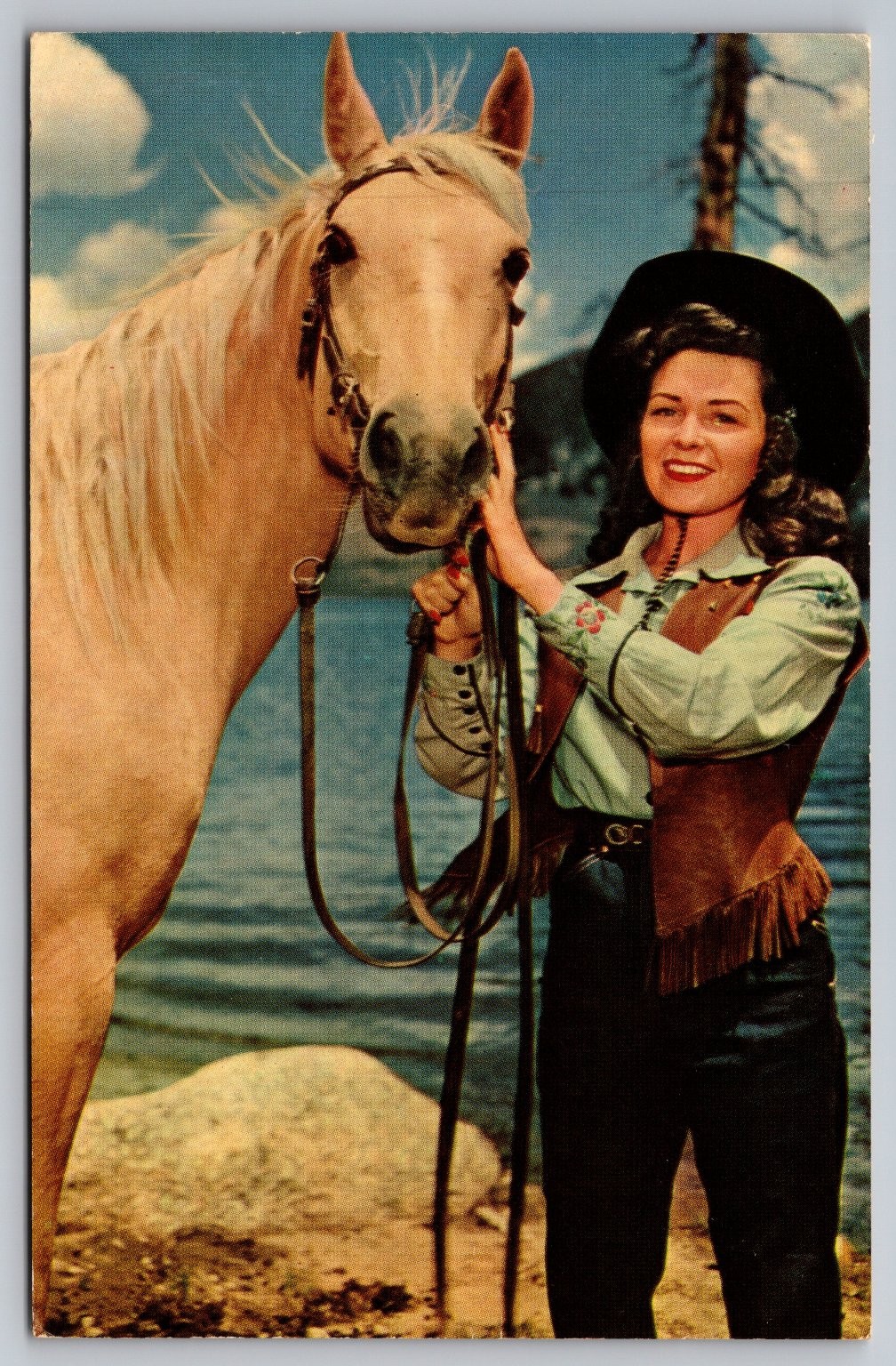 Vintage WESTERN CUTIE & HER MOUNT Palomino and Cowgirl Postcard Vintage WESTERN CUTIE & HER MOUNT Palomino and Cowgirl Postcard