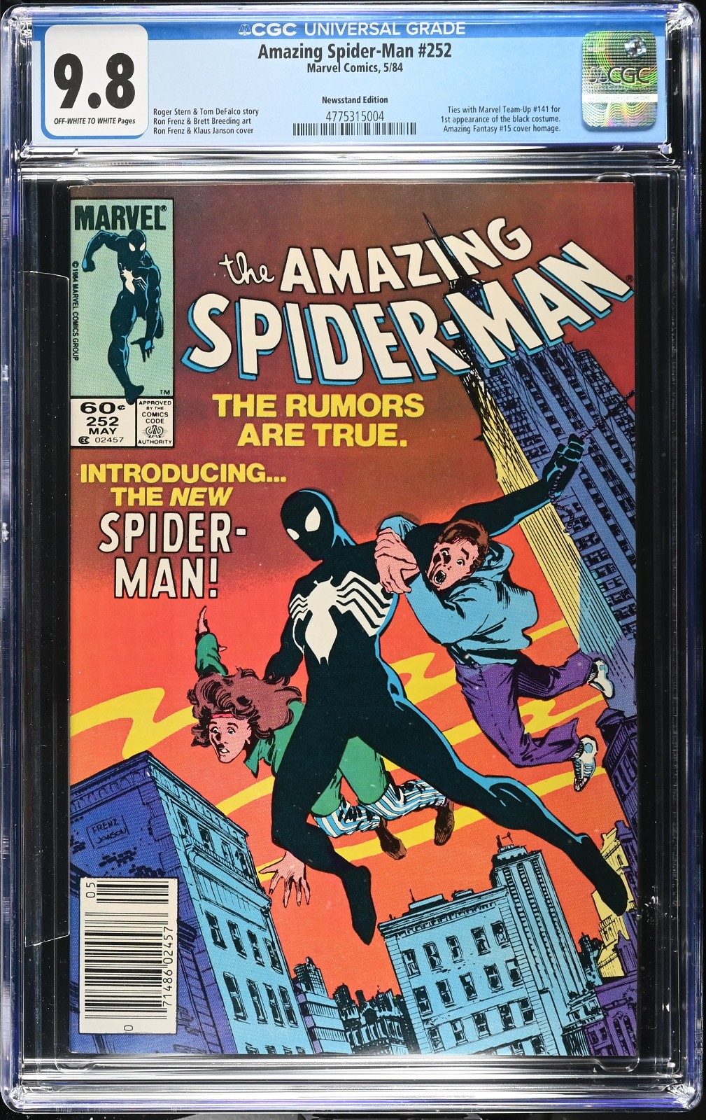 AMAZING SPIDER-MAN #252 NEWSSTAND (Marvel, 1984) CGC Grade 9.8 ~ White Pages