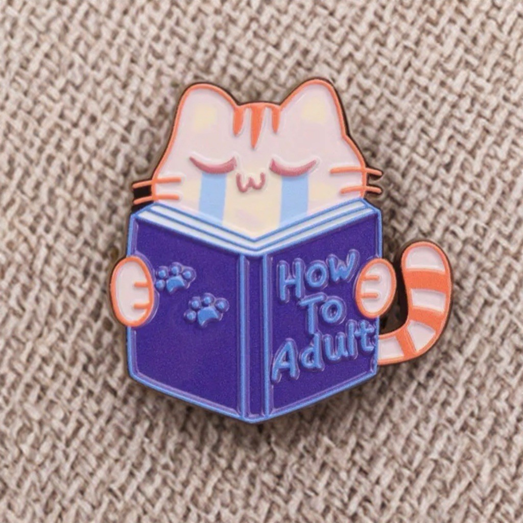 Pin - Kawaii Orange Tabby Cat Reading How To Adult Book, Funny Kitty Adulting Pin - Kawaii Orange Tabby Cat Reading How To Adult Book, Funny Kitty Adulting