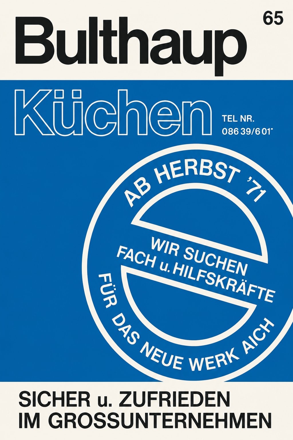 📢 Bulthaup Küchen Recruitment Poster - 12x18” German \'71 Ad