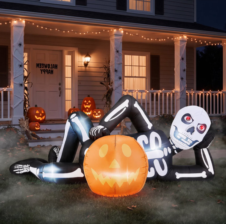 Esqueleto Inflable Halloween 7 Pies con Calabaza y Luces LED Exterior Patio