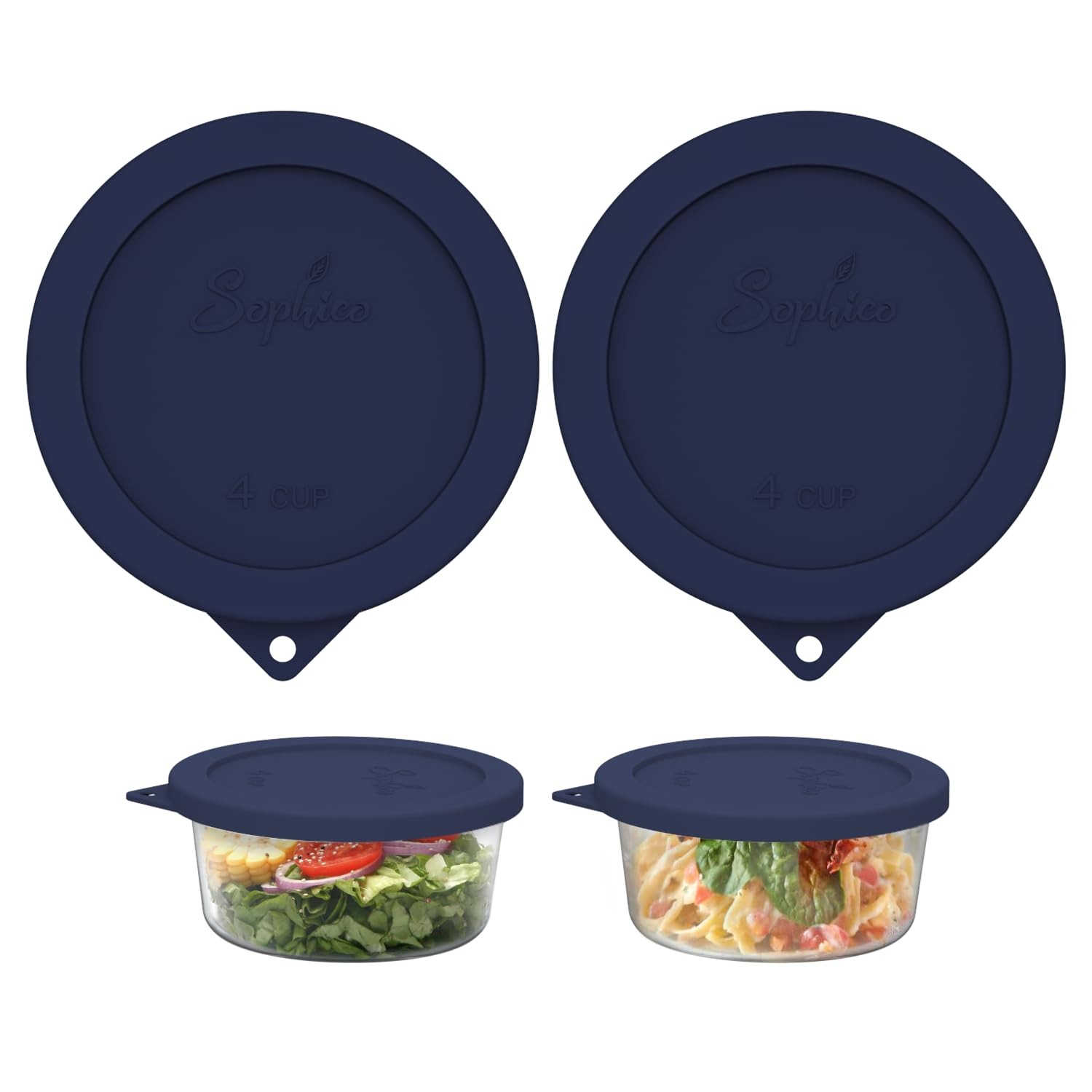 SOPHICO 4 Cup Silicone Lids Replacement for Pyrex & 4 cup, navy blue-2 pack