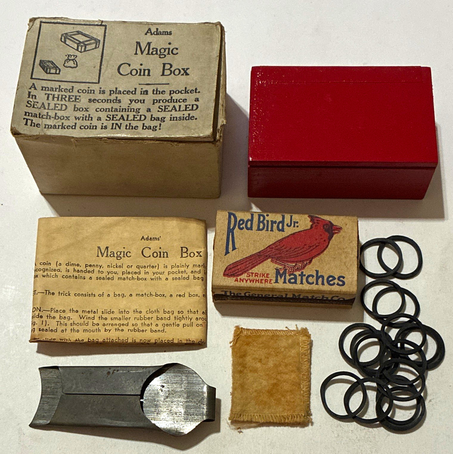 Vintage 1930s S.S. Adams Magic Coin Box Wooden Set Box Instructions Complete