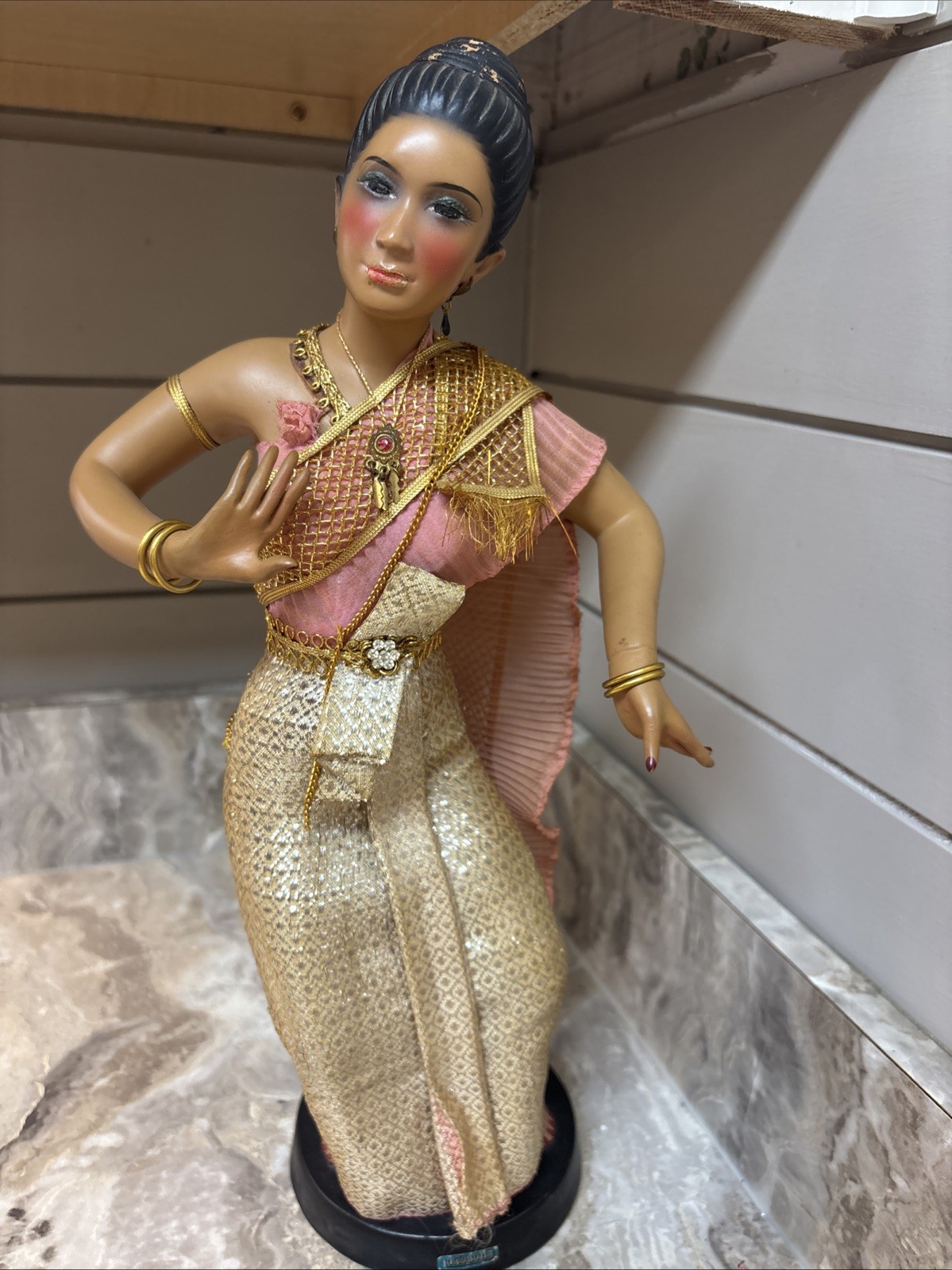 Vintage 16” Asian Arts Piya Chuansathira Dancing Siamese Thai Doll Indian Gold