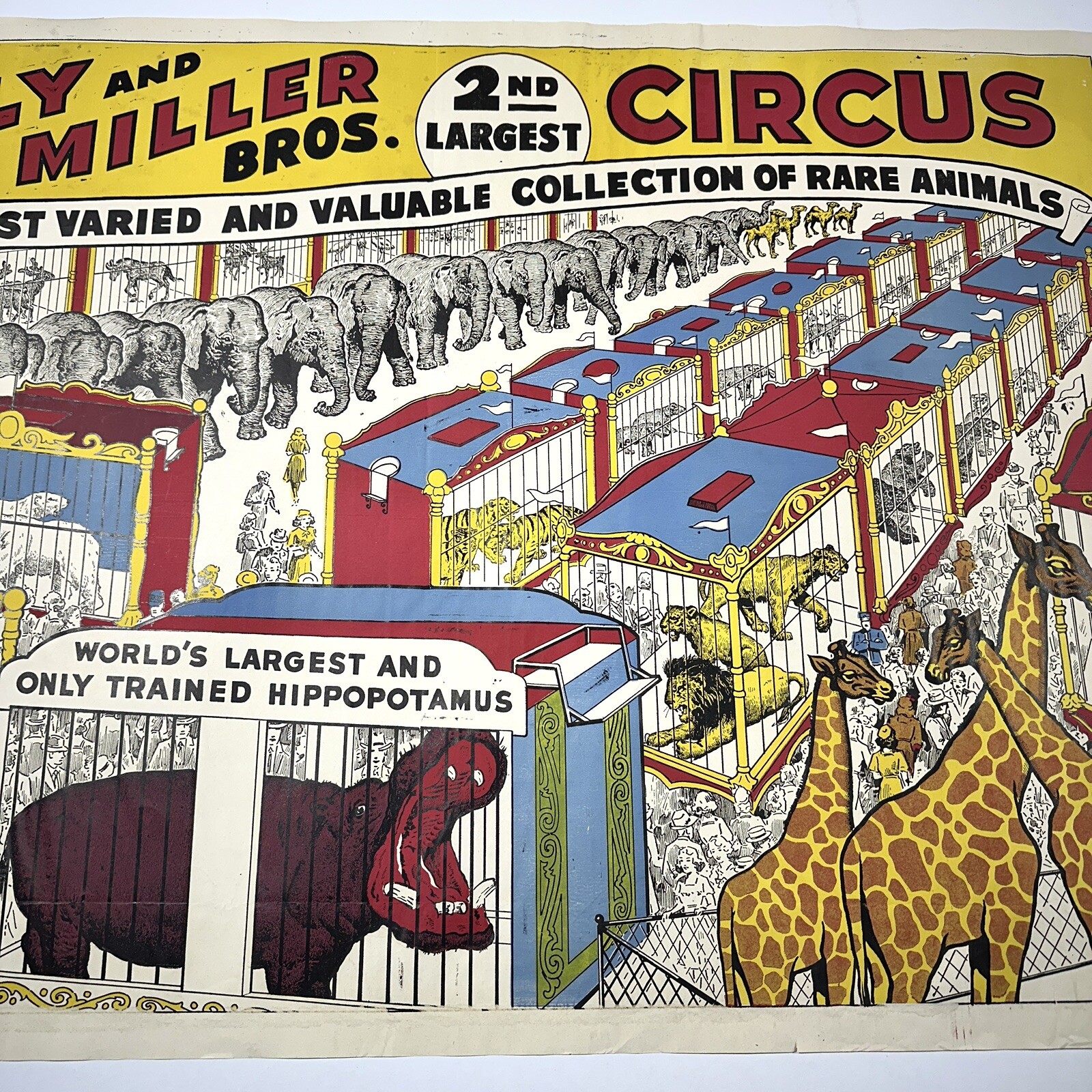 Vintage Original 1960s Kelly Miller Circus Rare Animal Poster Elephant 41”x 28”