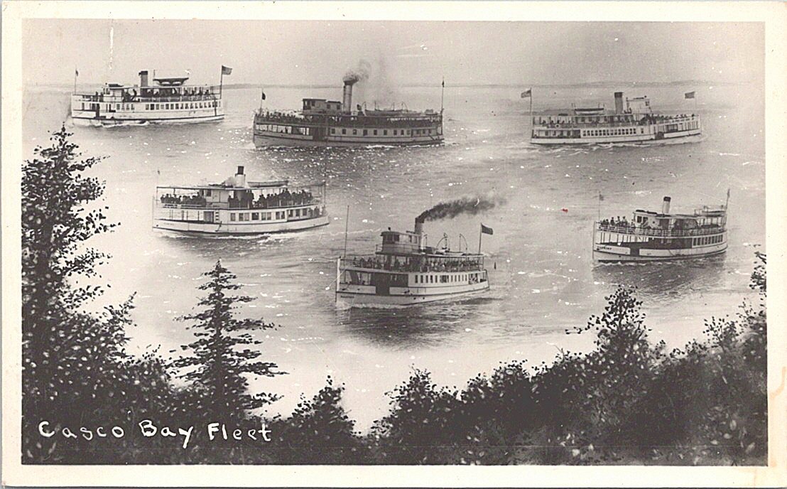 RPPC Casco Bay Maine View of the Casco Bay Fleet Steamships 1950s 