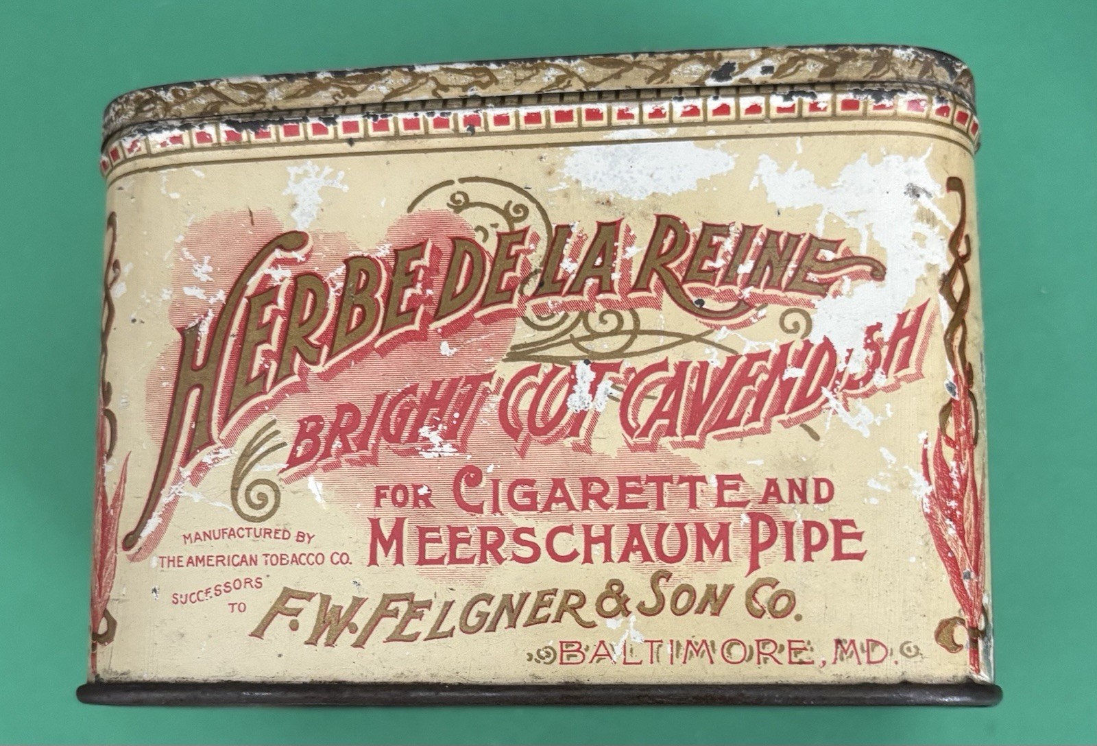 Vintage Early 1900\'s Herbe De La Reine Cavendish Tobacco Tin F W Felgner & Sons