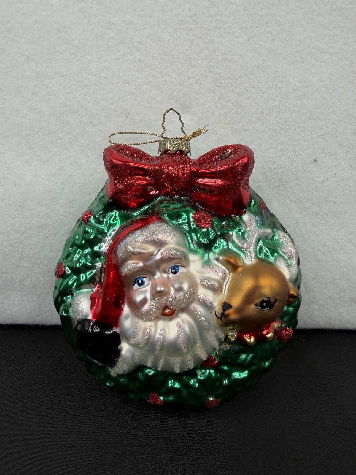 Vintage BK Lumiere Hand Blown Mercury Glass Christmas Ornaments-1998 Santa