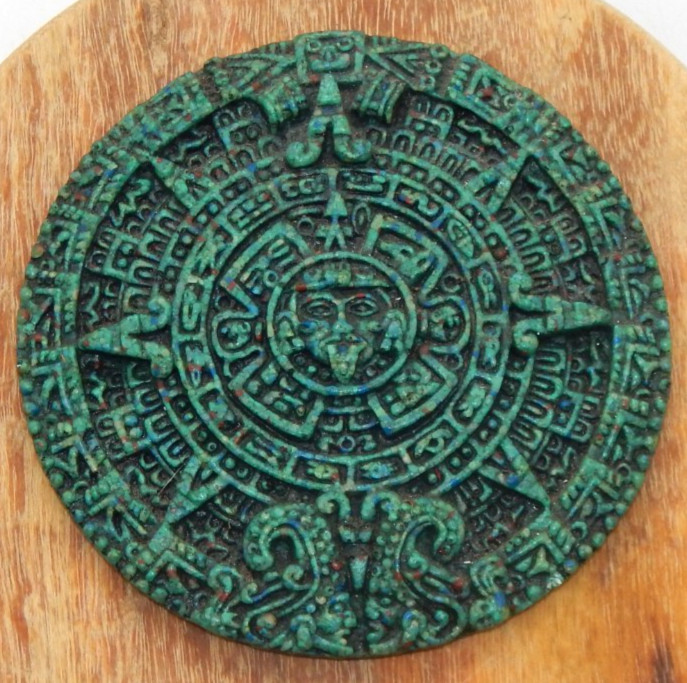 Vintage Aztec 3-D Crushed Green Malachite Sun Calendar Sun Face 5