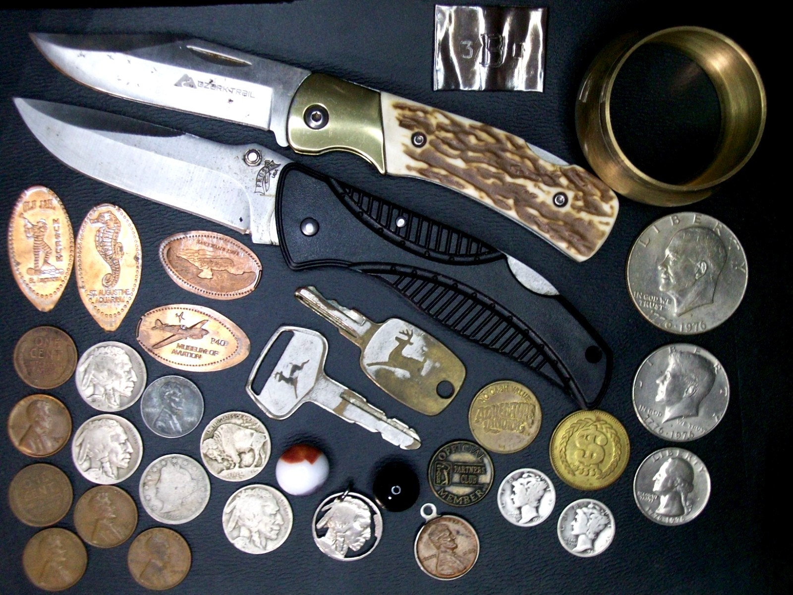Vintage Lot Junk Drawer Knives Charm Tokens Charm Coins Silver Antique Metal Mix
