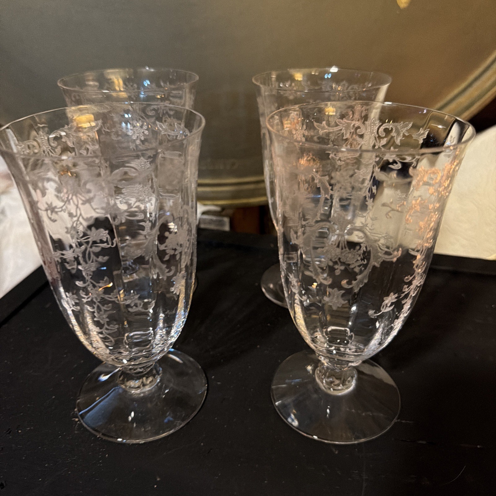 4 Vintage Fostoria Navarre Clear Crystal Footed Iced Tea Water Glasses Set 4 Vintage Fostoria Navarre Clear Crystal Footed Iced Tea Water Glasses Set