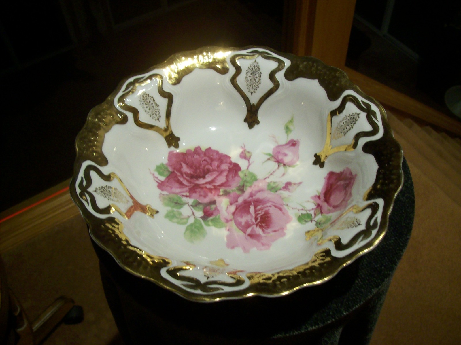 C.T. Carl Tielsch Co.Germany China Bowl Antique Handpainted Rose & Gold Accent  
